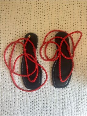 Women's Red Lace-Up Rope Strap Sandals